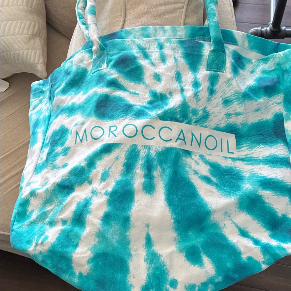 Moroccanoil Turquoise and White Tie-Dye Tote
